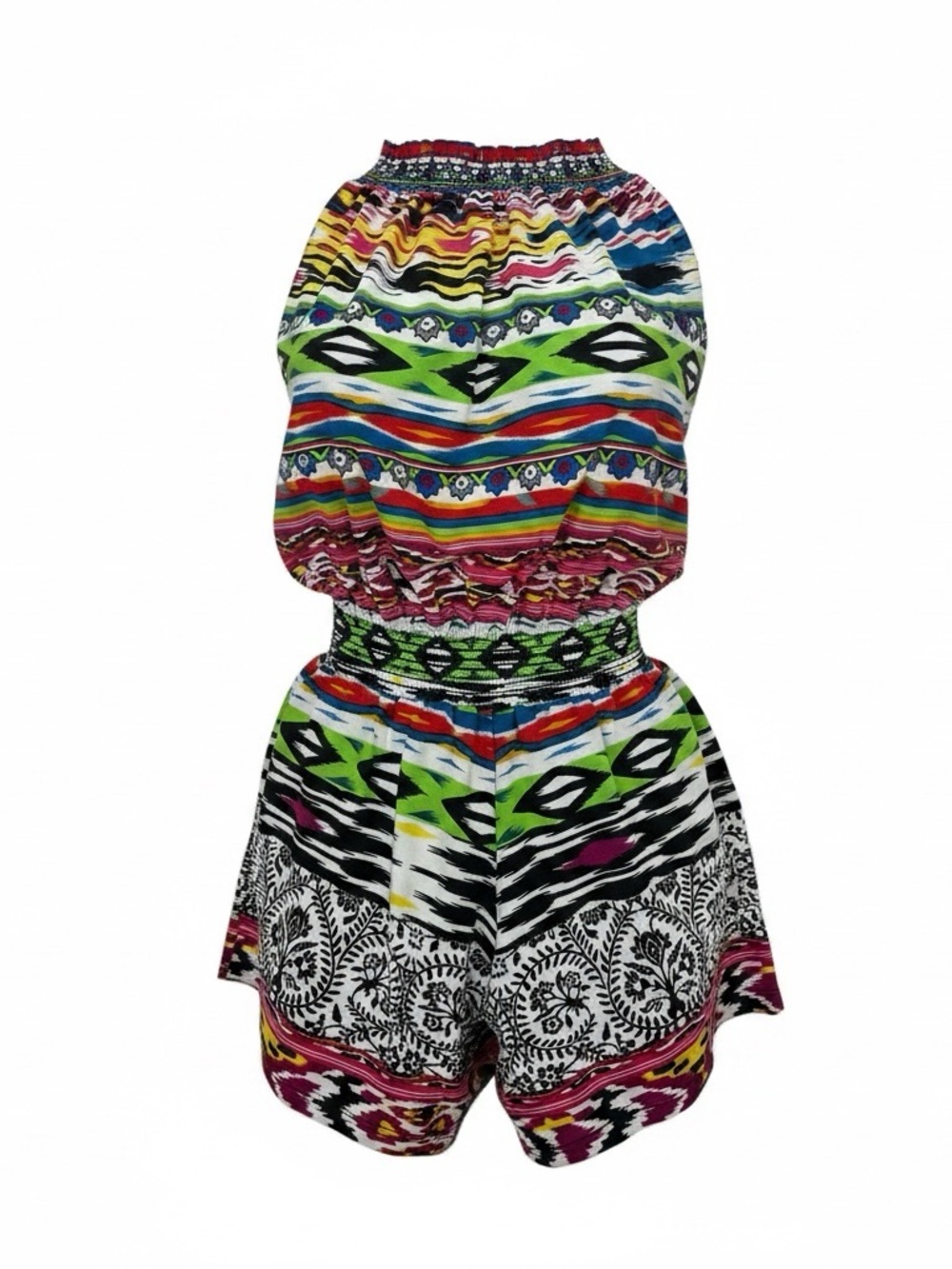 So Nikki Girls Romper Size M 10/12 Boho Print Cutout Waist Preloved